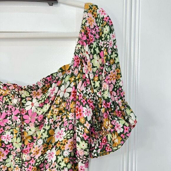 Lost + Wander Women’s Medium Getaway Island Mini Dress Shopbop Green Floral Puff - Picture 4 of 14